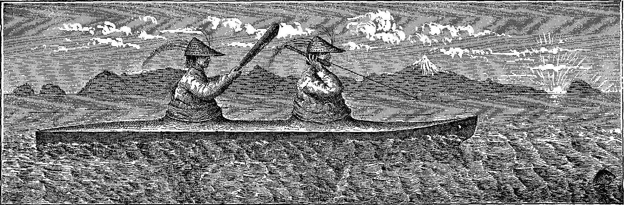 Scammon - Aleutian Islanders' Sea Otter Canoe, or Baidarka, With Hunters Engaged in the Chase.